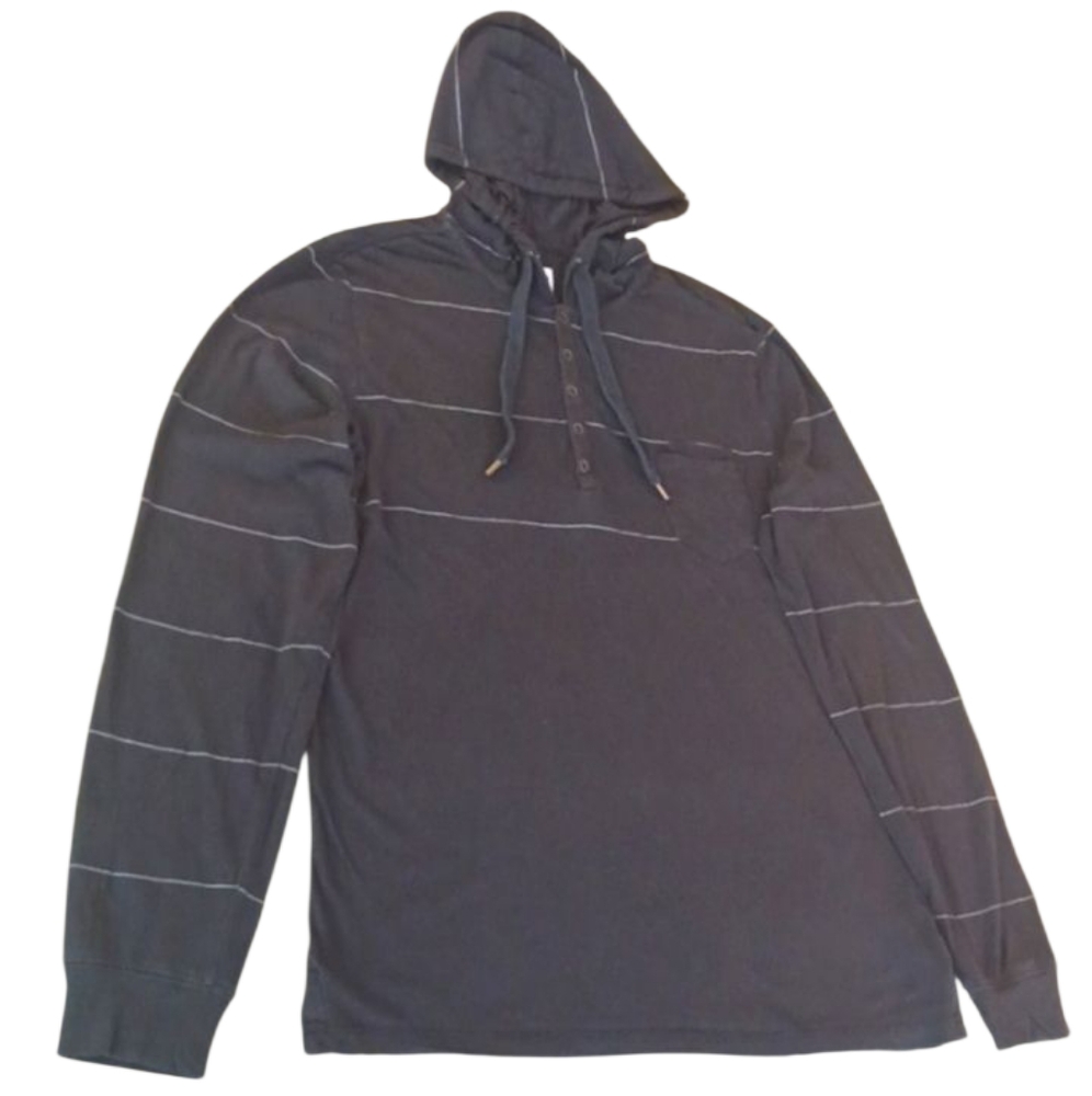 Howe Pima Cotton Hoodie , Large, Blue + Silver Stripes.